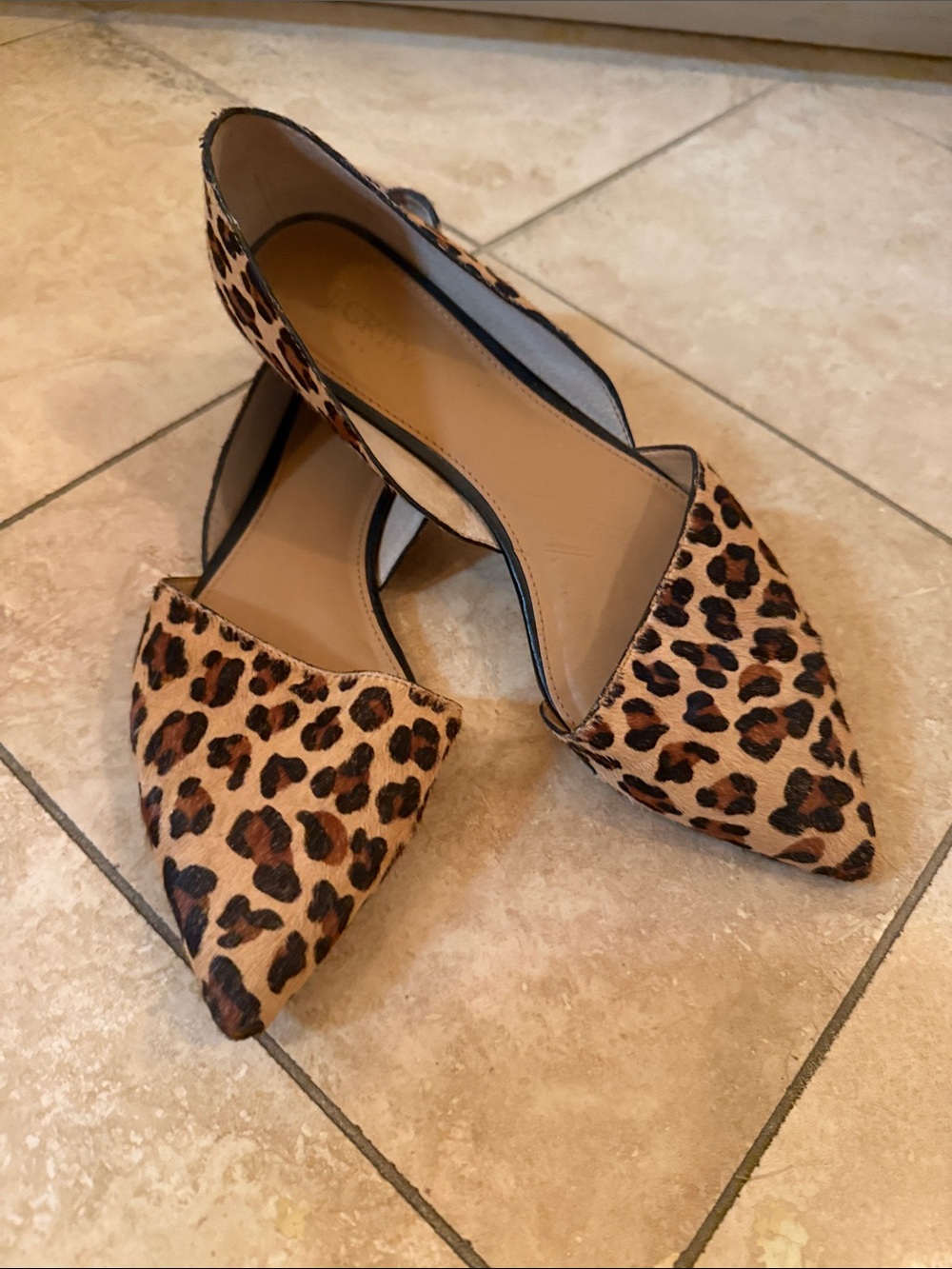 J Crew Leopard Print Pointed-Toe D'Orsay Flats - Women